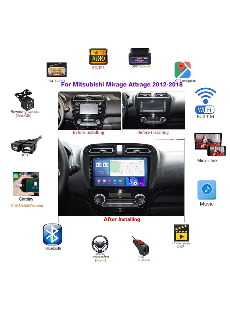 9" Android 11 Car Stereo for Mitsubishi Mirage Attrage 2012-2018 Car Radio Bluetooth Head Unit Support Carplay/Android Auto GPS Navigation WiFi 4G DSP SWC FM RDS - Image 2