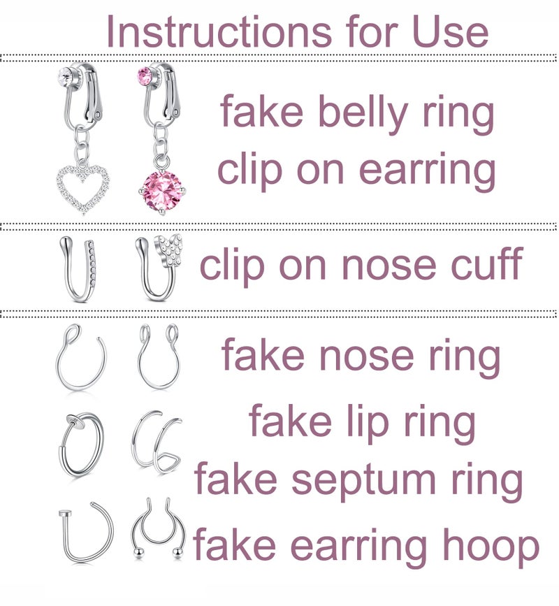 Longita Fake Piercings Fake Nose Ring Faux Septum non Piercing Lip Ring Cuff Faux Nose Stud Stick on Face Gems no Piered Eyebrow Labret Stud Clip on Belly Button Rings - Image 4