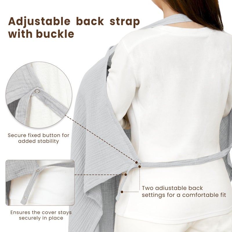 Konssy Muslin Nursing Cover for Baby Breastfeeding, Breathable 100% Cotton Breastfeeding Cover with Rigid Hoop for Mother Nursing Apron, Multi-use Carseat Canopy (Grey) - Image 5