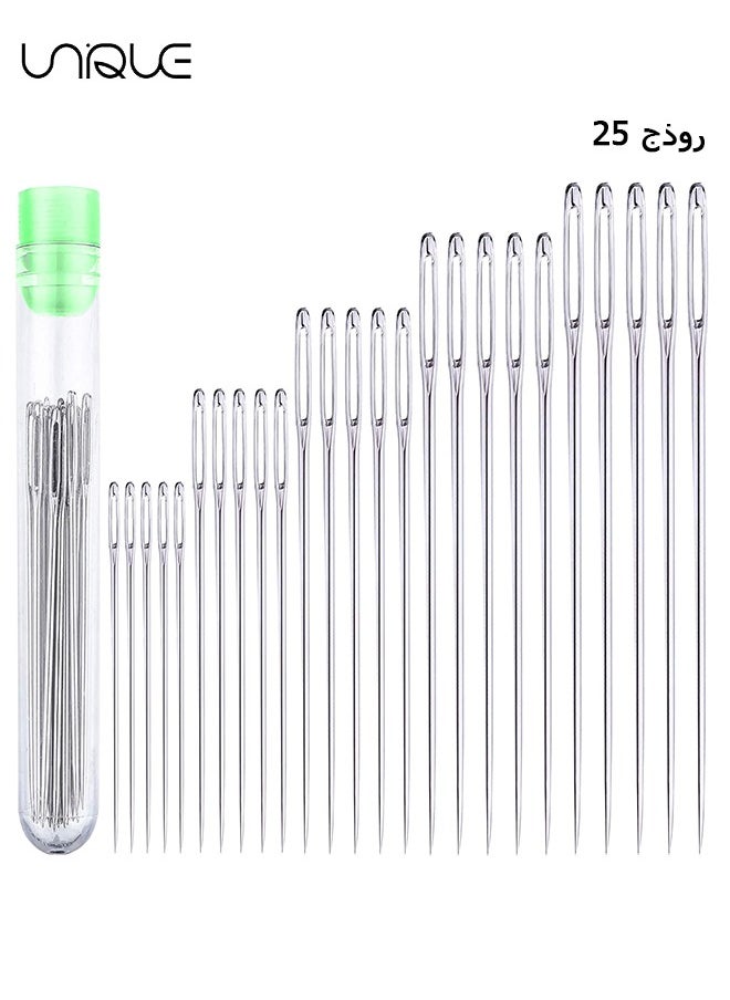 Large Eye Needles, 25 Pcs Large Eye Stitching Needles for Hand Sewing With 5 Different Sizes With Clear Storage Tube Stainless Steel Needles for Handicrafts, Sewn Needles