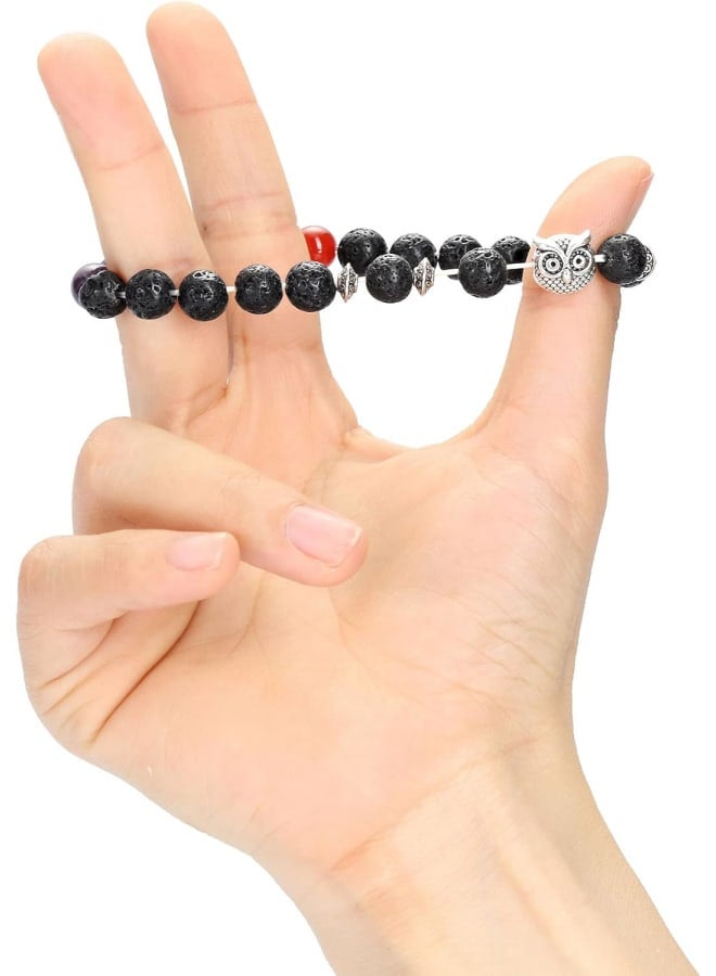 Top Plaza 7 Chakra Stone Bead Bracelet Lava Rock Stone Diffuser Bracelet Reiki Healing Yoga Meditation Anxiety Stretch Bracelets Owl Gifts for Women Men -Silver Owl  - Image 4