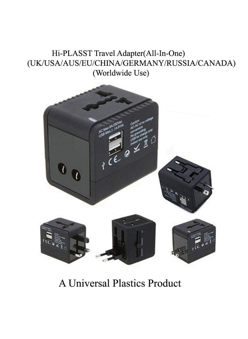 HI PLASST PINS N PLUGS HiPlasst Universal Charger Adapter with 2 USB International Worldwide AllinOne Travel Charger Plug for USA Canada UK Europe Dubai Asia Fast Charging Adapter with Universal Socket  - Image 2