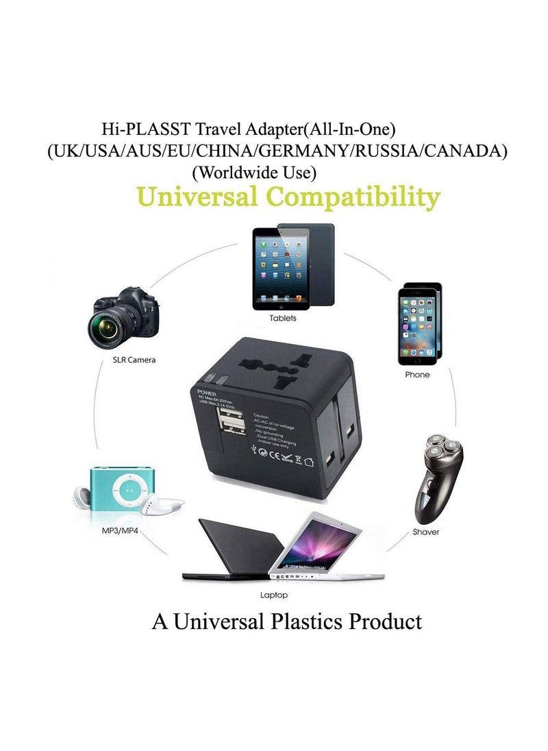 HI PLASST PINS N PLUGS HiPlasst Universal Charger Adapter with 2 USB International Worldwide AllinOne Travel Charger Plug for USA Canada UK Europe Dubai Asia Fast Charging Adapter with Universal Socket  - Image 4