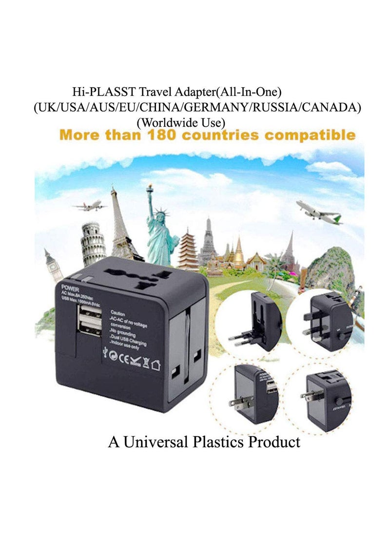 HI PLASST PINS N PLUGS HiPlasst Universal Charger Adapter with 2 USB International Worldwide AllinOne Travel Charger Plug for USA Canada UK Europe Dubai Asia Fast Charging Adapter with Universal Socket  - Image 5