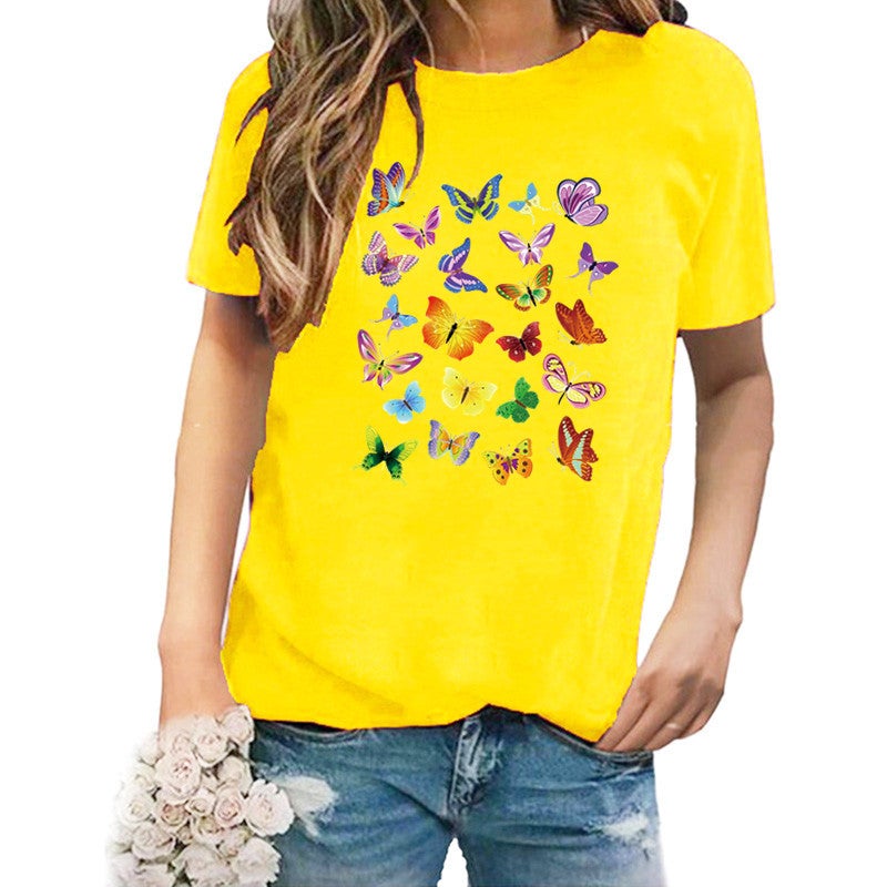 Wish Independent Station Butterfly Fun Pattern Printed Short Sleeve T-Shirt Women - Image 5