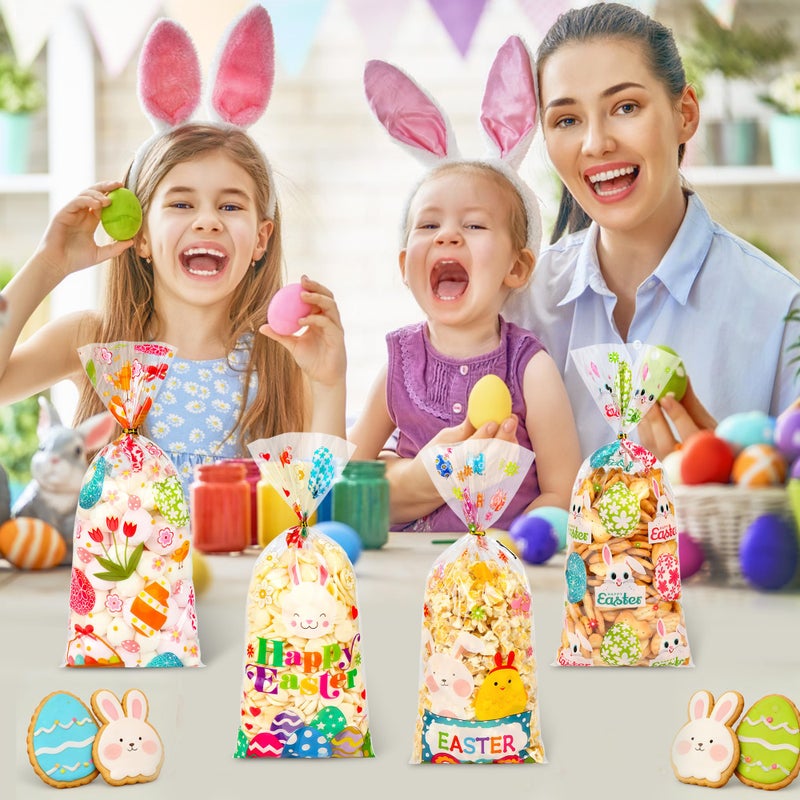 ZYLOP 50 Pcs Easter Cellophane Treat Bags - 5 x 11 Inch Clear Easter Goodie Bags with 60 Gold Ties for Cookies, Snacks, Party Favors & Gift Packaging, 2.8 Mil Thick Plastic Easter Candy Bag for Kids - Image 5