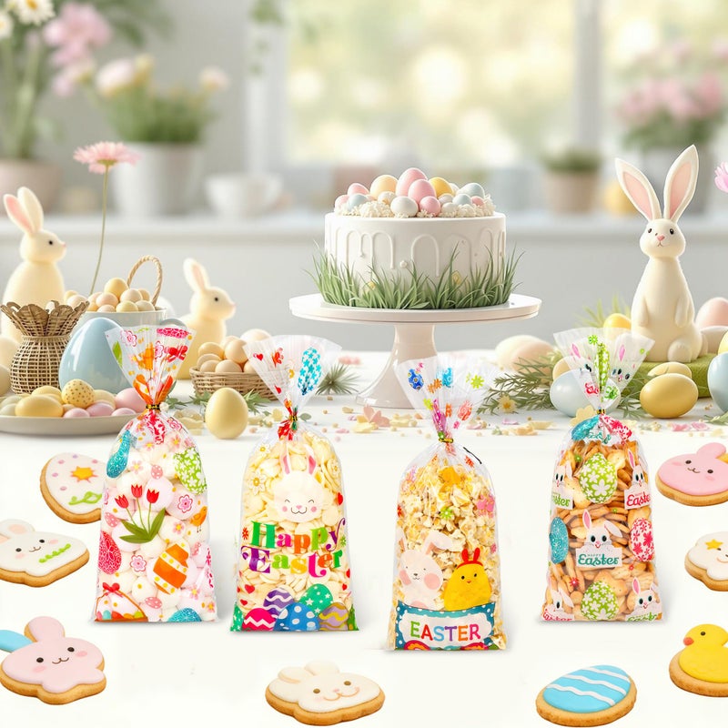 ZYLOP 50 Pcs Easter Cellophane Treat Bags - 5 x 11 Inch Clear Easter Goodie Bags with 60 Gold Ties for Cookies, Snacks, Party Favors & Gift Packaging, 2.8 Mil Thick Plastic Easter Candy Bag for Kids - Image 3