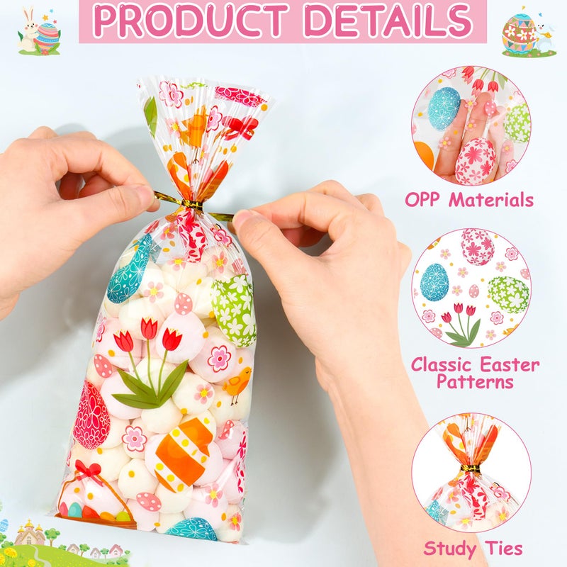 ZYLOP 50 Pcs Easter Cellophane Treat Bags - 5 x 11 Inch Clear Easter Goodie Bags with 60 Gold Ties for Cookies, Snacks, Party Favors & Gift Packaging, 2.8 Mil Thick Plastic Easter Candy Bag for Kids - Image 4