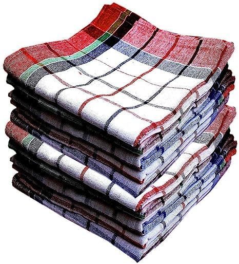 Cotton Kitchen Napkins 457 x 457 cm Pack of 12 Plaid Pattern Multipurpose Cleaning Cloth - Image 3
