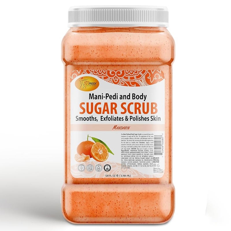 SPA REDI Sugar Body Scrub Mandarin 128 Oz Exfoliating Moisturizing Hydrating and Nourishing Glow Polish Smooth and Fresh Skin Body Exfoliator
