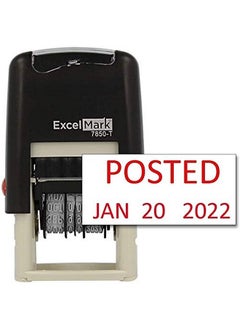 ExcelMark Excelmark Self-Inking Rubber Date Stamp - Compact Size - Red Ink  - Image 1