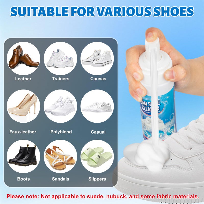 Jevvu Shoe Cleaner, 6.76fl.oz Sneaker Cleaner Foam for Removing Stains and Dirt, Shoe Cleaning Kit for White Shoes, Leather, Knit, Boots, Canvas, Fabric, Tennis - Image 4