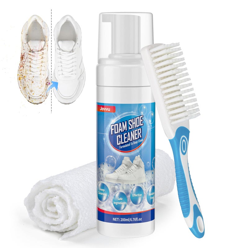Jevvu Shoe Cleaner, 6.76fl.oz Sneaker Cleaner Foam for Removing Stains and Dirt, Shoe Cleaning Kit for White Shoes, Leather, Knit, Boots, Canvas, Fabric, Tennis - Image 1