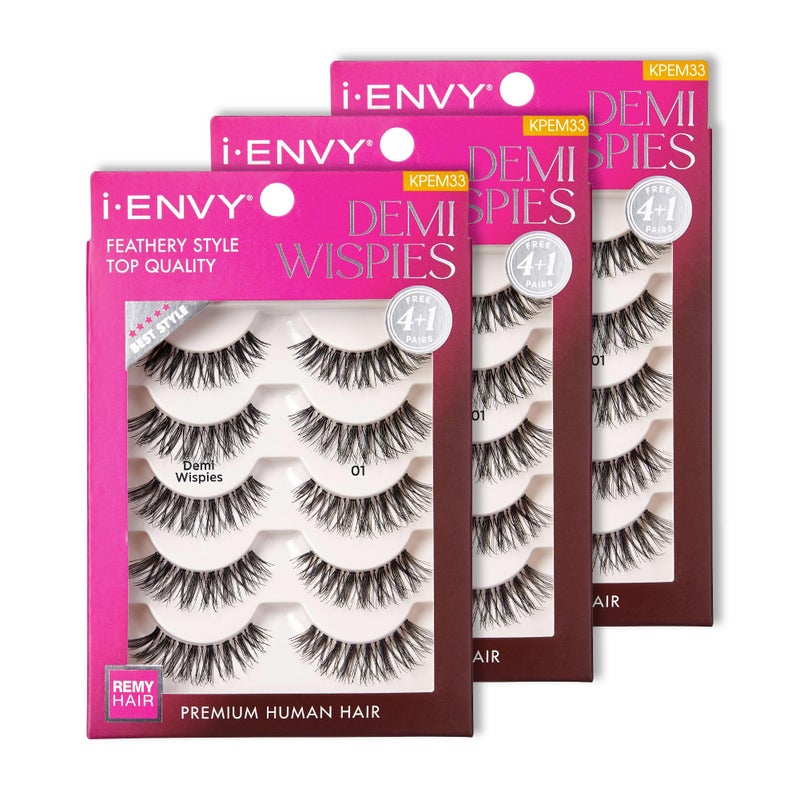 iENVY 15 Pairs Demi Wispies False Lashes 3 Pack Premium Quality 100 Human Hair Fluffy Feathered Eyelashes With Volume  Curl Natural Look Lightweight Comfortable Reusable for Everyday Wear