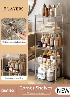 DUNISO 5-Layer Shower Caddy Corner Shelves, Bathroom Storage Shelves for Space Saving, Multifunctional Shower Caddy Organizer Shelf, Freestanding Shelving Unit, Open Storage Rack for Bathroom, Kitchen, Laundry  - Image 1