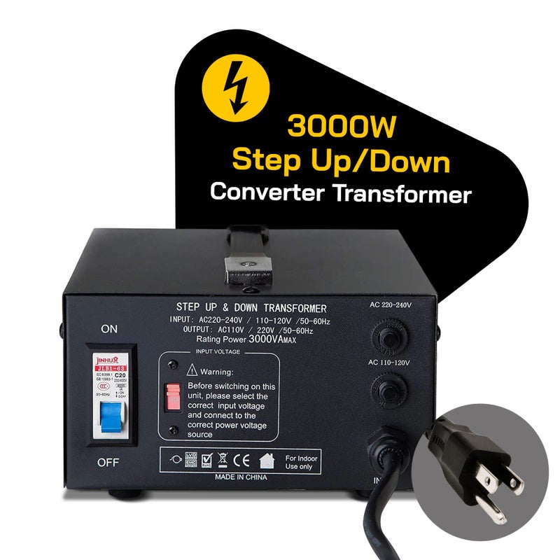 ELC T Series 3000+ Watt Voltage Converter Transformer - Step Up/Down - 110v to 220v / 220v to 110v Power Converter - Circuit Breaker Protection, CE Certified [3-Years Warranty] - Image 2