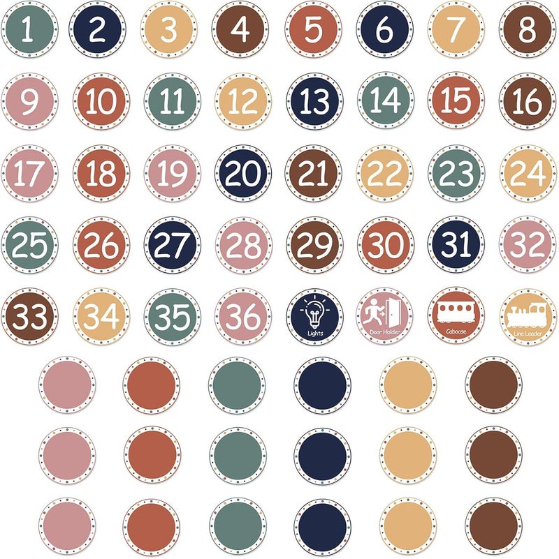 Fowecelt 58 Pcs 4 Inch Boho Classroom Floor Dots Floor Stickers, Bohemia Classroom Spots Markers Line Up Self Adhesive Vinyl Stickers for Preschool and Kindergarten Elementary Teachers Kids - Image 1