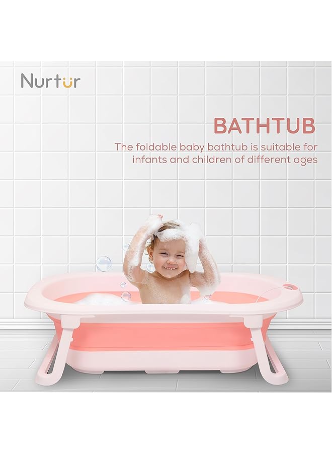 Nurtur Foldable Baby/Kids Bathtub With Digital Temperature Display Mini Swimming Pool Bather For Baby/Kids With Non Slip Design Pink - Image 5