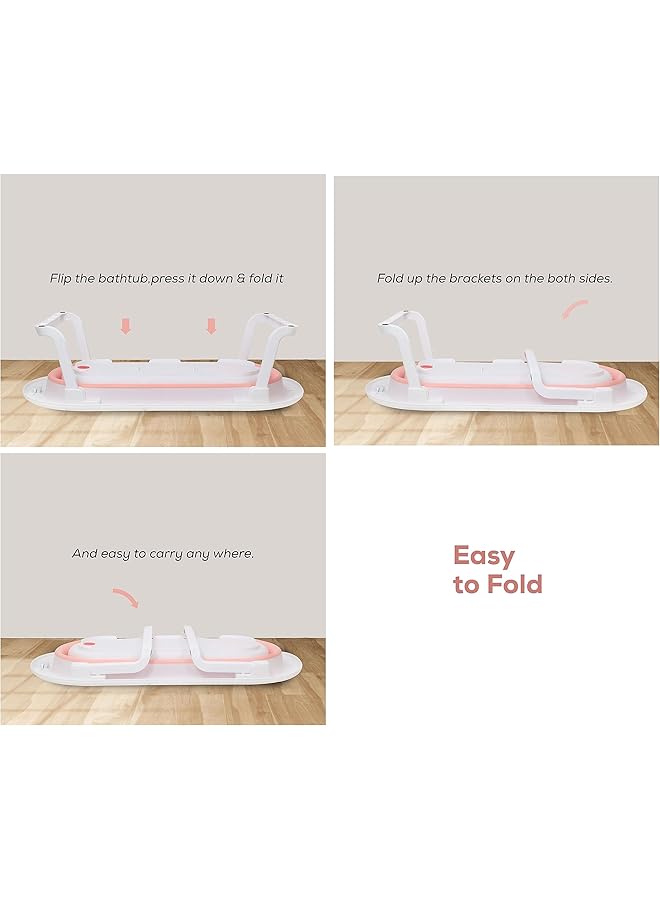 Nurtur Foldable Baby/Kids Bathtub With Digital Temperature Display Mini Swimming Pool Bather For Baby/Kids With Non Slip Design Pink - Image 3