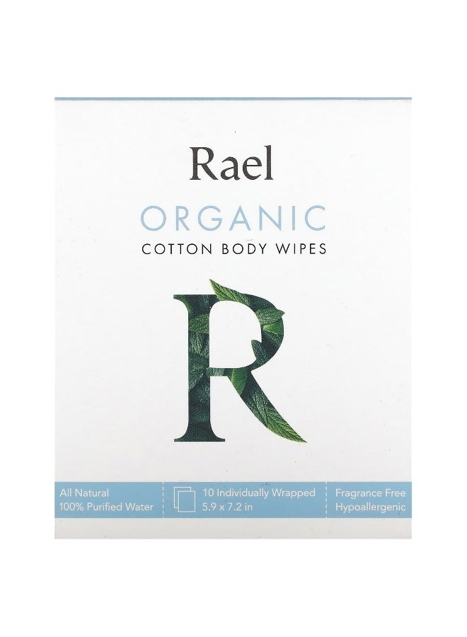 Rael, Organic Cotton Body Wipes, Fragrance Free, 10 Individually Wrapped Wipes - Image 1