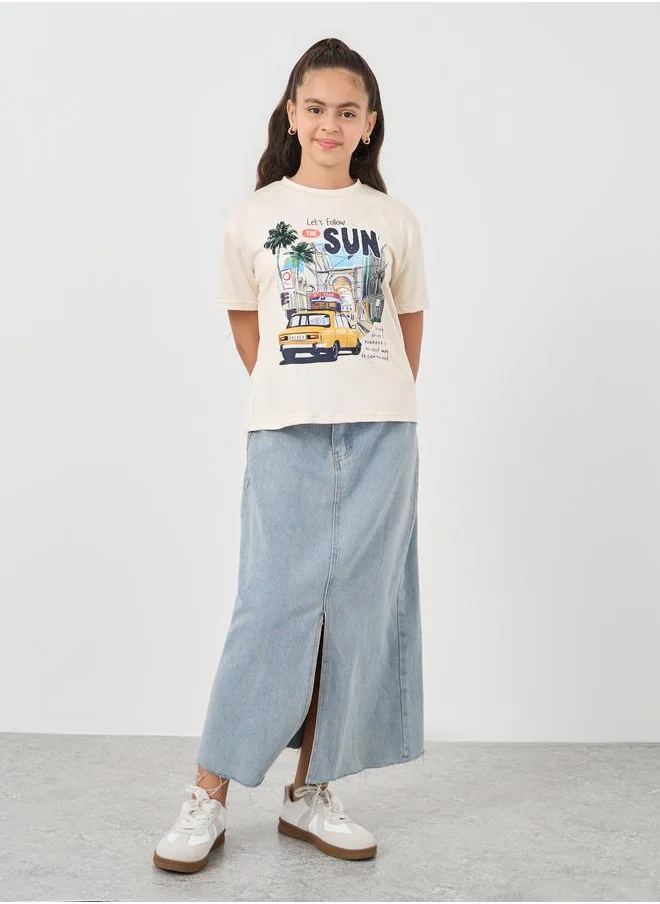 Styli Styli Graphic Print Round Neck T-Shirt