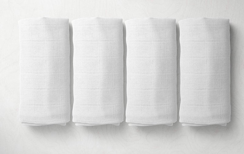Bacati Set of 4 Muslin Swaddling Blankets Solid White