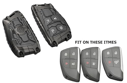 AYGUCEKE Heavy Duty Key Fob Cover fit for Chevy Colorado Equinox Silverado GMC Canyon Sierra 2025 2024 2023 Keyless Entry Remote Control Car Key Case Protector with Keychain 4 Buttons (Black) - Image 2