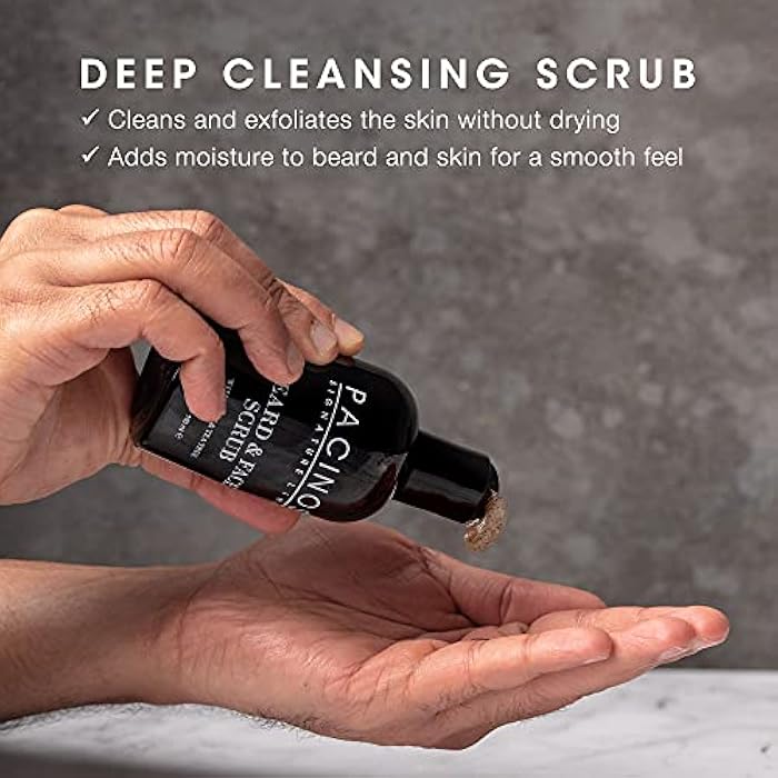 Pacinos Shave System, Beard and Face Scrub, Men's Skin Care, Best Organic Natural Shampoo, Aloe Vera and Tea Tree Extract, Removes Impurities, 4 oz - Image 3