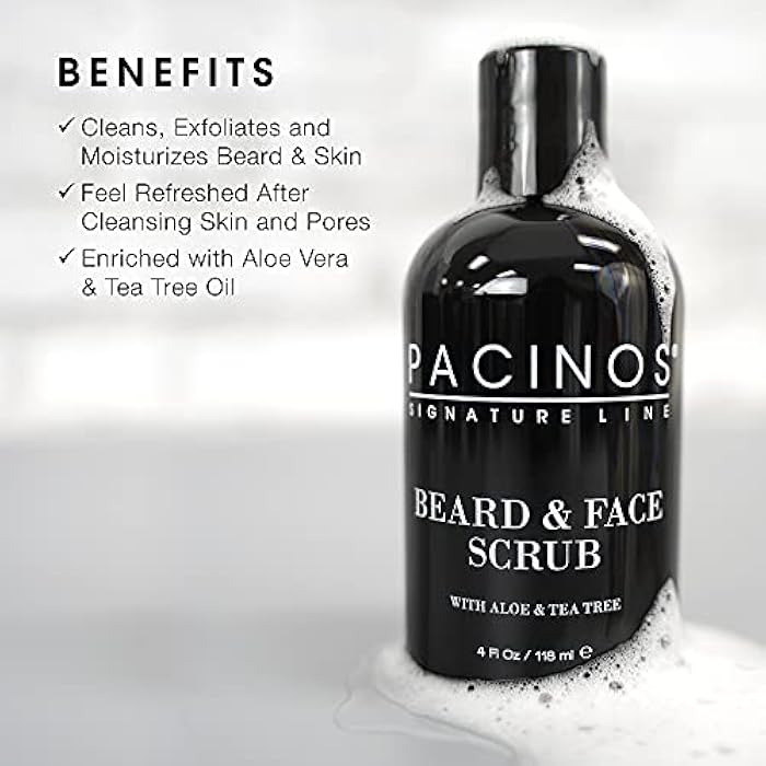Pacinos Shave System, Beard and Face Scrub, Men's Skin Care, Best Organic Natural Shampoo, Aloe Vera and Tea Tree Extract, Removes Impurities, 4 oz - Image 2