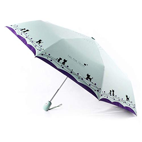 umbresen Windproof Compact Travel Folding Cute Cat Umbrella,Auto Open Close Rain&Sun Lightweight Portable Umbrellas with Cover for Kids Women Men (Green) - Image 2