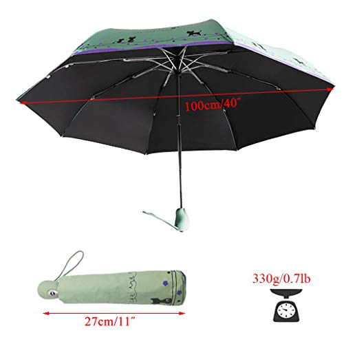 umbresen Windproof Compact Travel Folding Cute Cat Umbrella,Auto Open Close Rain&Sun Lightweight Portable Umbrellas with Cover for Kids Women Men (Green) - Image 4