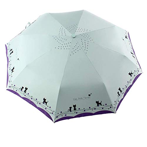 umbresen Windproof Compact Travel Folding Cute Cat Umbrella,Auto Open Close Rain&Sun Lightweight Portable Umbrellas with Cover for Kids Women Men (Green) - Image 1