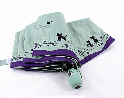umbresen Windproof Compact Travel Folding Cute Cat Umbrella,Auto Open Close Rain&Sun Lightweight Portable Umbrellas with Cover for Kids Women Men (Green) - Image 3