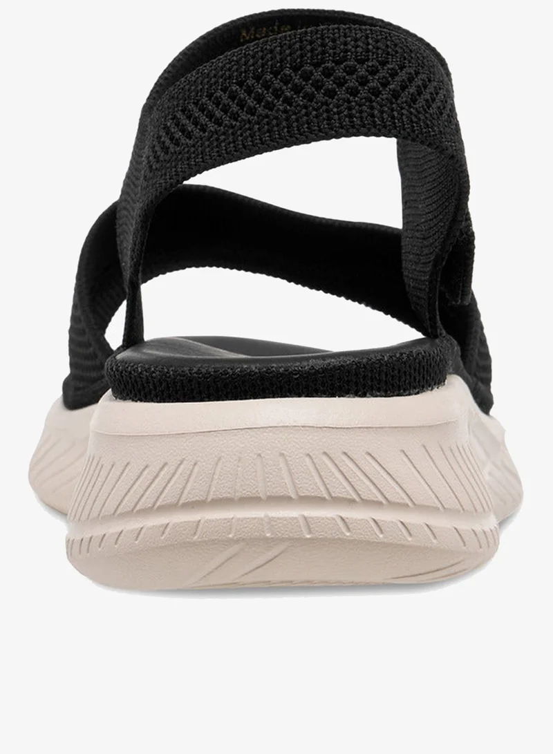 Le Confort BLACK Women Textured Open Toe Sandals with Hook and Loop Closure  | Best Price UAE
