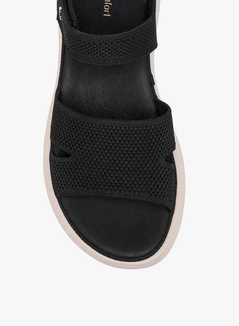 Le Confort BLACK Women Textured Open Toe Sandals with Hook and Loop Closure  | Best Price UAE