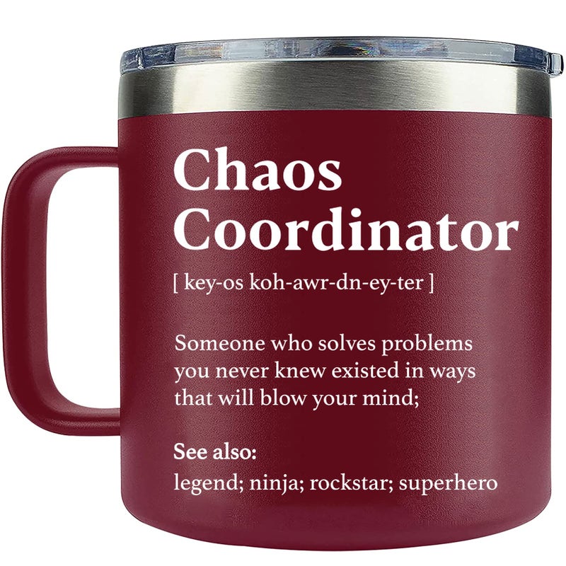 WECACYD Chaos Coordinator Gifts for Women Galentine Valentine Gifts for Friend Teacher Promotion Retirement Birthday Gift for Women Coworkers Boss Employee Social Worker Nurse 14oz Mug Red