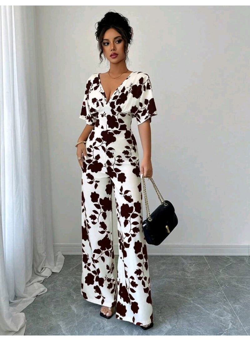 شي إن جمبسوت نسائي مطبوع بتصميم غير متماثل ومطوي من شي ان - Image 3