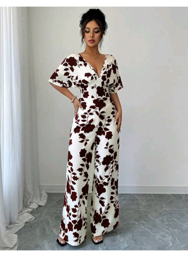 شي إن جمبسوت نسائي مطبوع بتصميم غير متماثل ومطوي من شي ان - Image 5