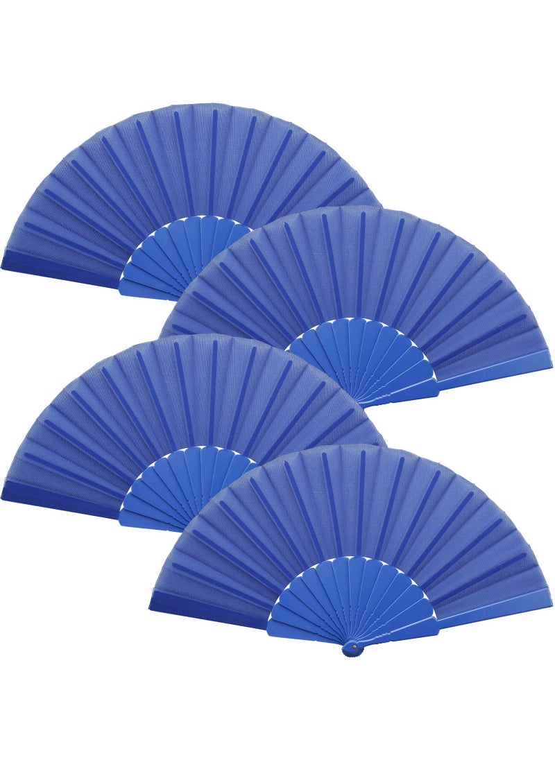 Blulu Blulu 4 Pieces Handheld Folding Fan Small Chinese Hand Fans in Oriental Cloth Fabric for Dancing Party Wedding Gifts Craft DIY Home DecorationsDark Blue 