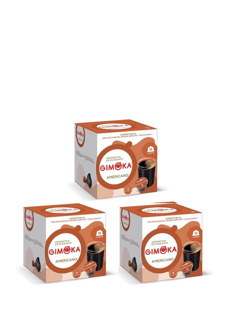 Gimoka Americano – 3 Packs × 16 Capsules (Total 48 Capsules) Compatible with Dolce Gusto