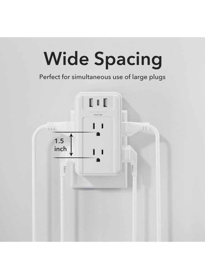 BN-LINK Multi Plug Outlet, 6 Wall Outlet Extender with 3 USB Charging Ports (1 USB C) Total 3.4A, 3-Sided Outlets Splitter Multiple Outlet Wall Plug for Home Office Dorm Room - Image 5