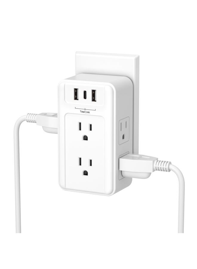 BN-LINK Multi Plug Outlet, 6 Wall Outlet Extender with 3 USB Charging Ports (1 USB C) Total 3.4A, 3-Sided Outlets Splitter Multiple Outlet Wall Plug for Home Office Dorm Room - Image 1