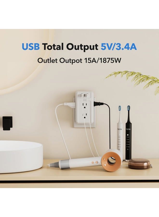 BN-LINK Multi Plug Outlet, 6 Wall Outlet Extender with 3 USB Charging Ports (1 USB C) Total 3.4A, 3-Sided Outlets Splitter Multiple Outlet Wall Plug for Home Office Dorm Room - Image 4