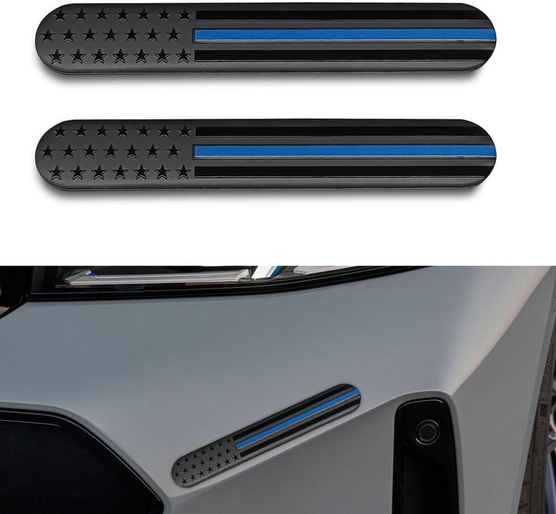 LHDOS 2PCS USA American Flag Emblem Car Sticker, 6"x 1" 3D Adhesive Patriotic Car Decal Auto Fenders Emblem, Universal Metal Badge Emblem Car Body Decoration Sticker for Car Bumper Window (Black/Blue) Easy transit optimized build - Image 1
