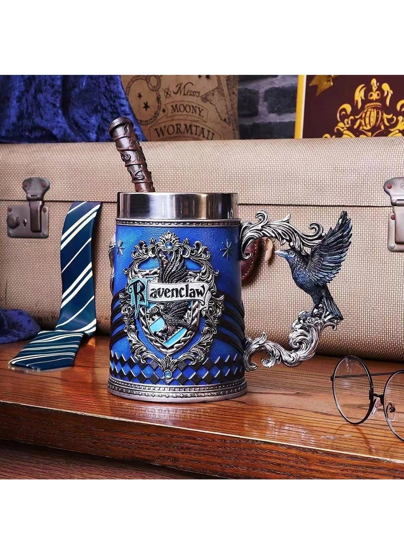 Arabest Cross-border new Harry Potter large capacity stainless steel mug 3D three-dimensional carving retro personalized beer mug Harry Potter beer glass (Blue Eagle) Harry Potter beer glass (Blue Eagle) 