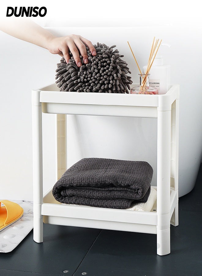 DUNISO Storage Shelf, 2-Layers Multifunctional Storage Rack Shelving Unit for Living Room, Bathroom, Balcony, Kitchen, Garden(White ) - Image 1