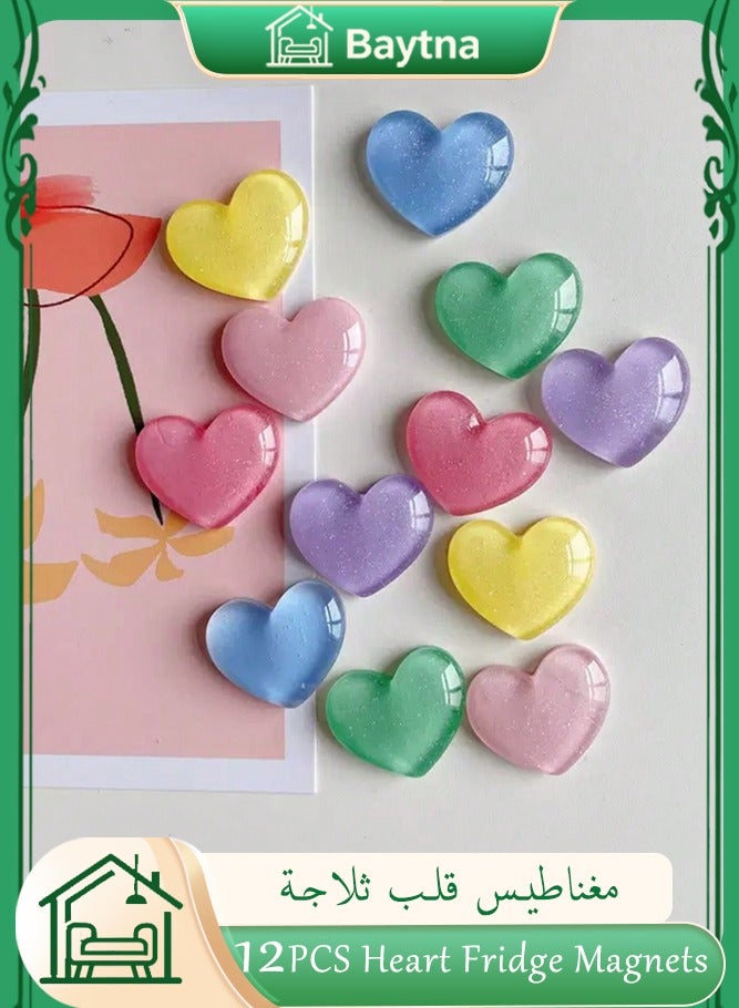 بيتنا 12مغناطيس قلب ثلاجة، لطيف زينة رمضان عيد مبارك، مغناطيس قلب ملون ستيكرات ثلاجة، ستايل نورديك لوكس خفيف مغناطيس ثلاجة جميل هدية كريسماس هالوين ألوان عشوائية - Image 1