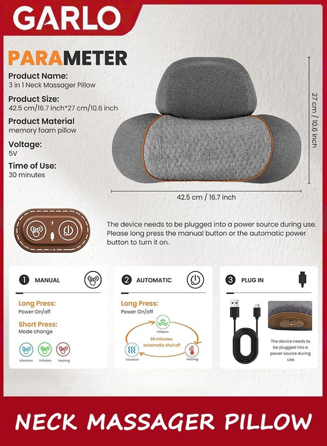 Garlo 3 in 1 Neck Massager Pillow with Heat, Cervical Massager Pillow, Neck Traction Shoulder Corrector Cervical Traction for Pain Relief Deep Tissue,Therapillow for Neck Hump - Image 4