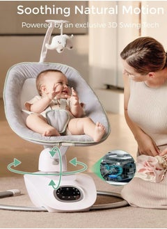 Momcozy CocoSway Baby Swing for Infants to Toddler, 3D-Motion Electric Baby Swing with 6 Motions & 4-Speeds, Remote Control, Infant Swing with 8 Preset Lullabies for Baby Boy Girl Up to 20 lbs  - Image 2