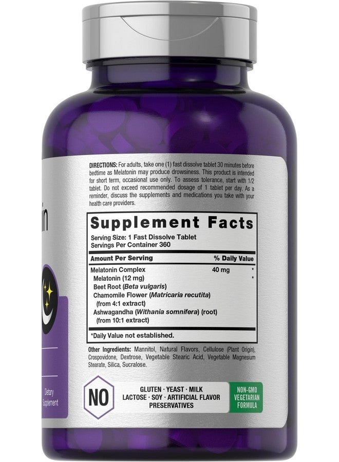 Horbäach Melatonin 40mg Complex | 360 Fast Dissolve Tablets | Adult Extra Strength Supplement | with Chamomile and Ashwagandha | Vegetarian, Non-GMO, Gluten Free - Image 2